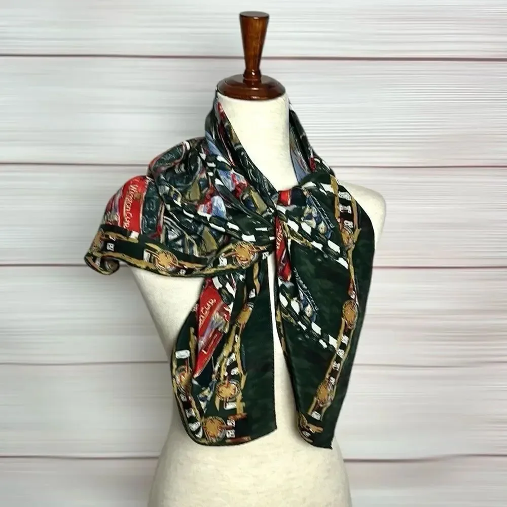 Vintage Silk Scarf Richard Wallich NASCAR Winston Cup Green Multicolor